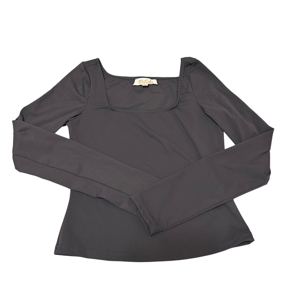 Listicle Womens Square Neck Long Sleeve Top Charcoal Gray Stretch LT1324 Size M